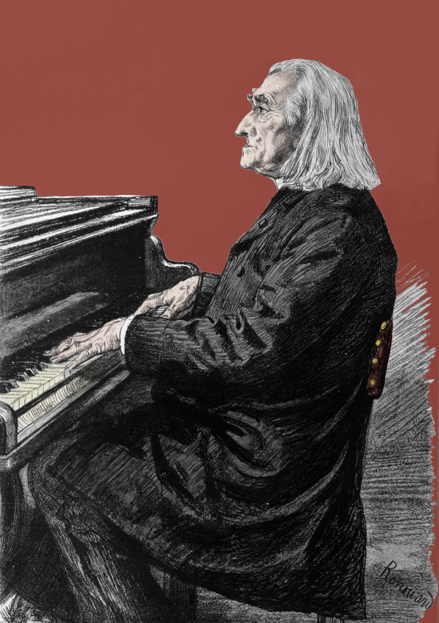 Retrato de Franz Liszt (1811-1886), compositor e pianista húngaro de piano. de Unknown artist