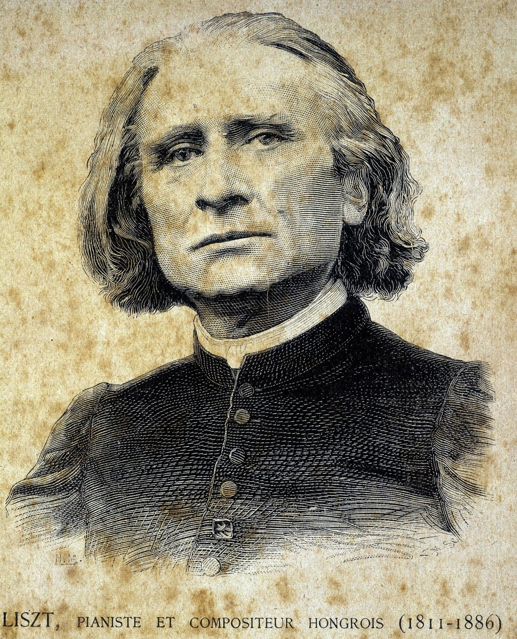 Retrato de Franz Liszt, pianista e compositor húngaro (1811 - 1886) - em "Les Contemporains", n.d. final do século XIX. de Unknown artist