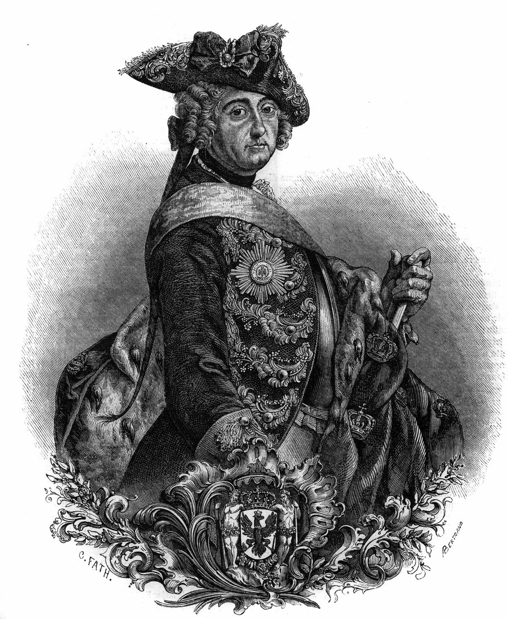 Retrato de Frederic II (1712-1786), Rei da Prússia, conhecido como Frederic, o Grande. de Unknown artist