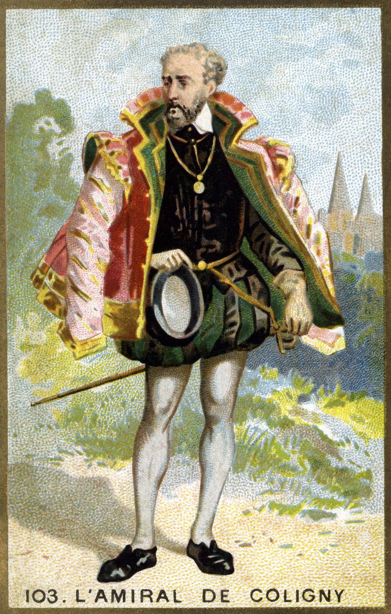 Retrato de Gaspard de Châtillon, Sire de Coligny (1519 - 1572), Almirante de França. Cromolitografia do século XIX. de Unknown artist