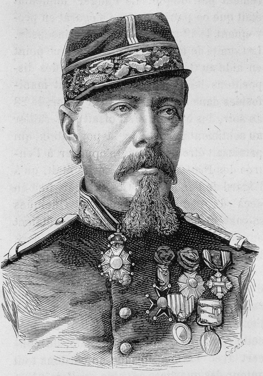Retrato do General Lecomte que foi baleado pelos insurgentes em 1871. Gravura do final do século XIX em "Histoire de France" de H. Martin. de Unknown artist