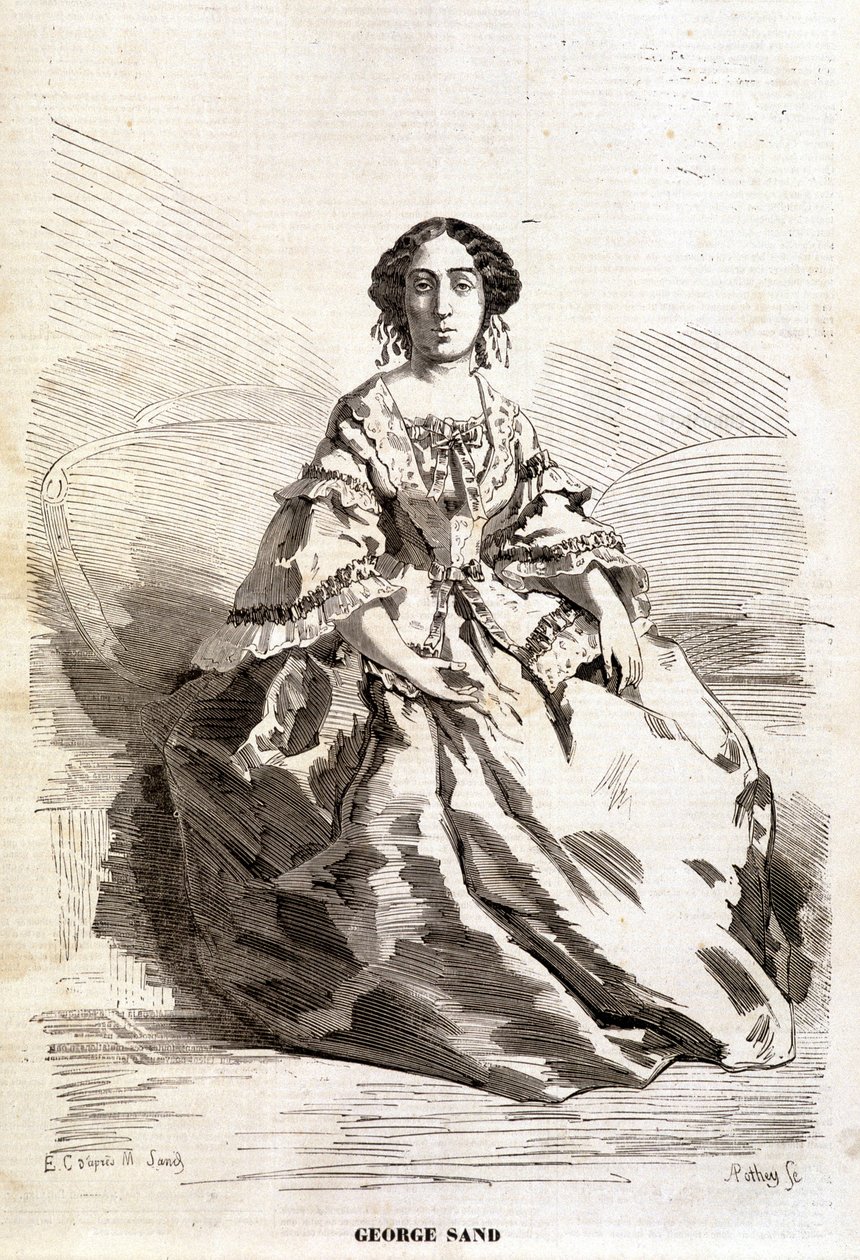 Retrato de George Sand (Aurore Dupin, Baronne Dudevant) (1804-1876). de Unknown artist