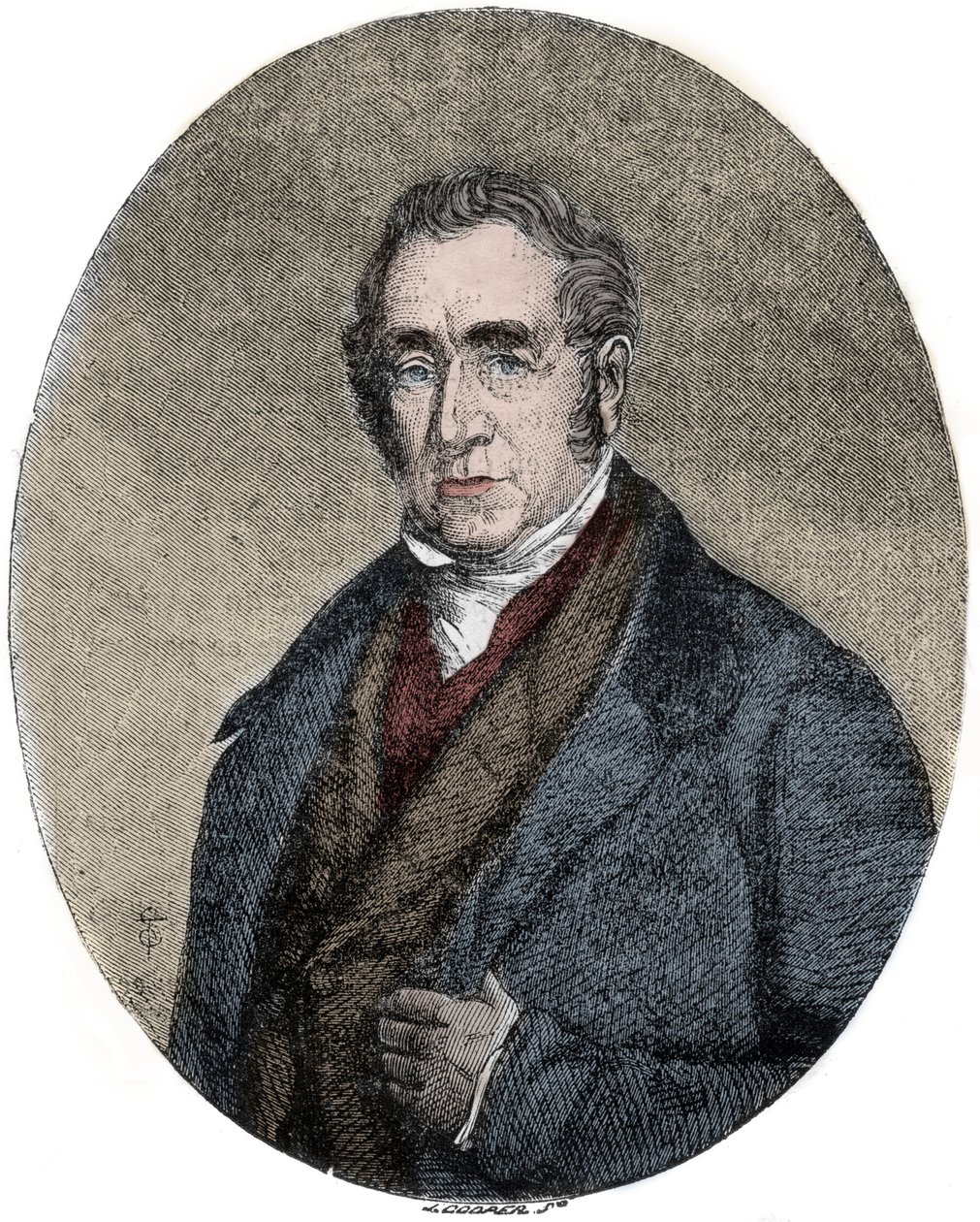 Retrato de George Stephenson (1781-1848), engenheiro britânico e pioneiro das locomotivas ferroviárias de Unknown artist