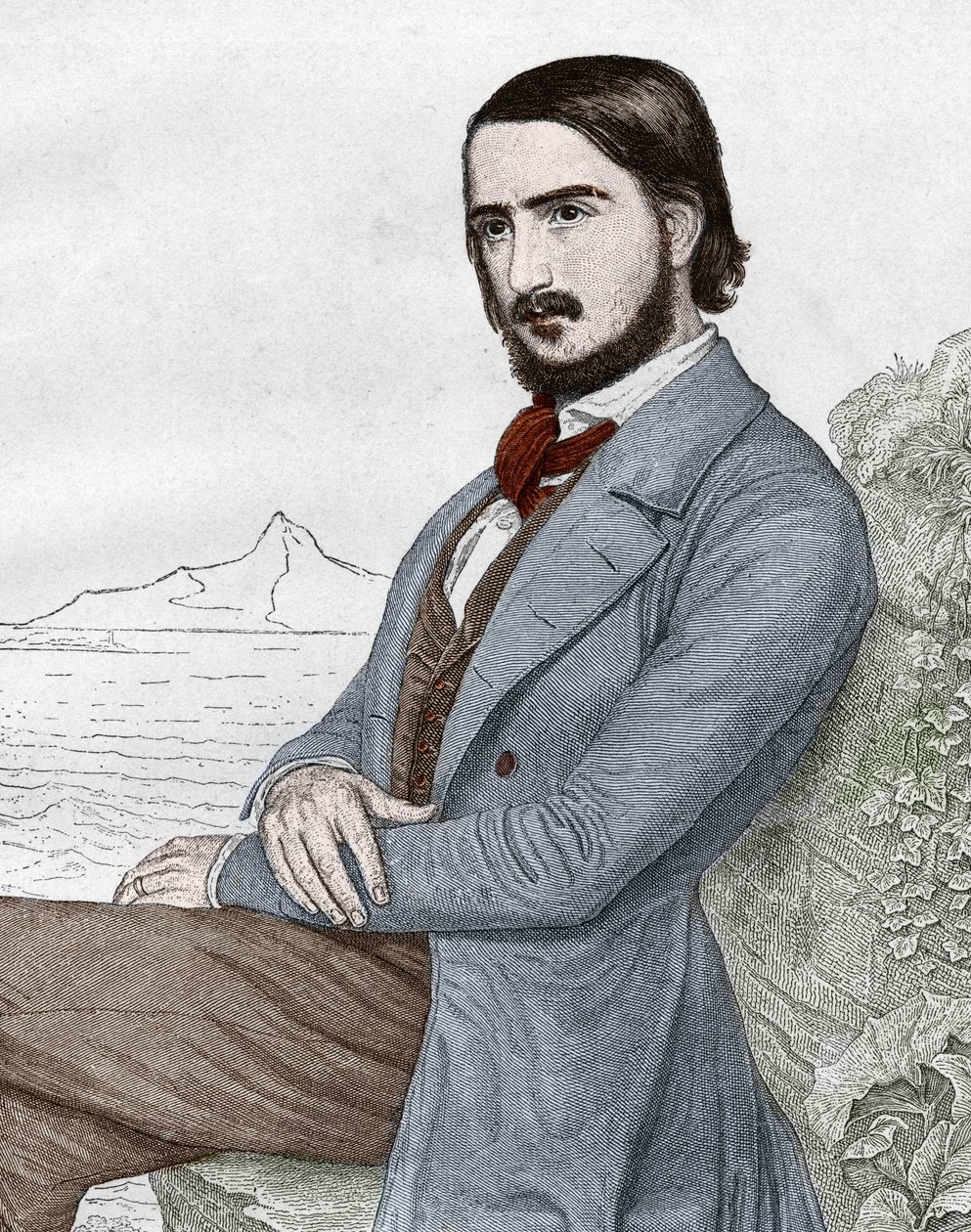 Retrato de Georges (Georg) Herwegh (1817-1875) poeta alemão, com base na pintura de C. HITZ. de Unknown artist
