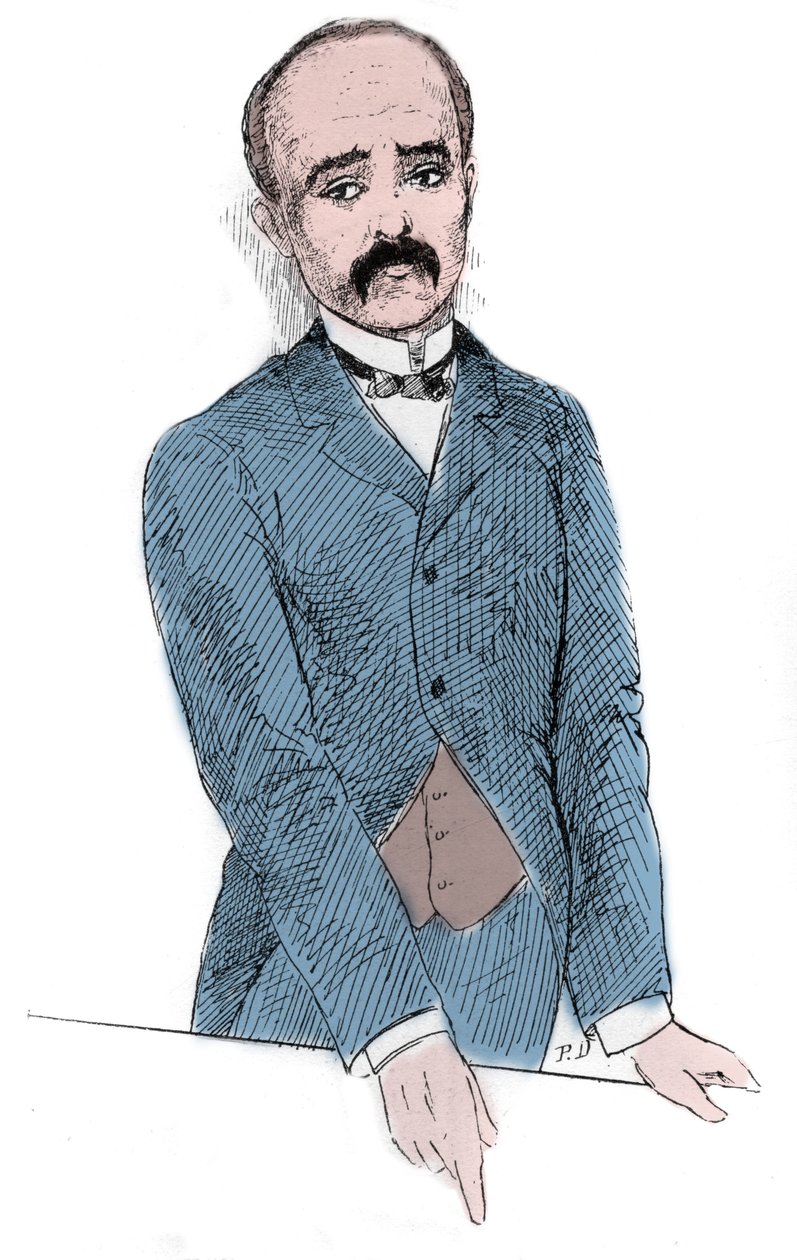 Retrato de Georges Benjamin Clemenceau (1841-1929) político francês durante as discussões sobre a questão de Tonkin e da França. Gravura no "Le Monde Illustré" (O Mundo Ilustrado) de Unknown artist