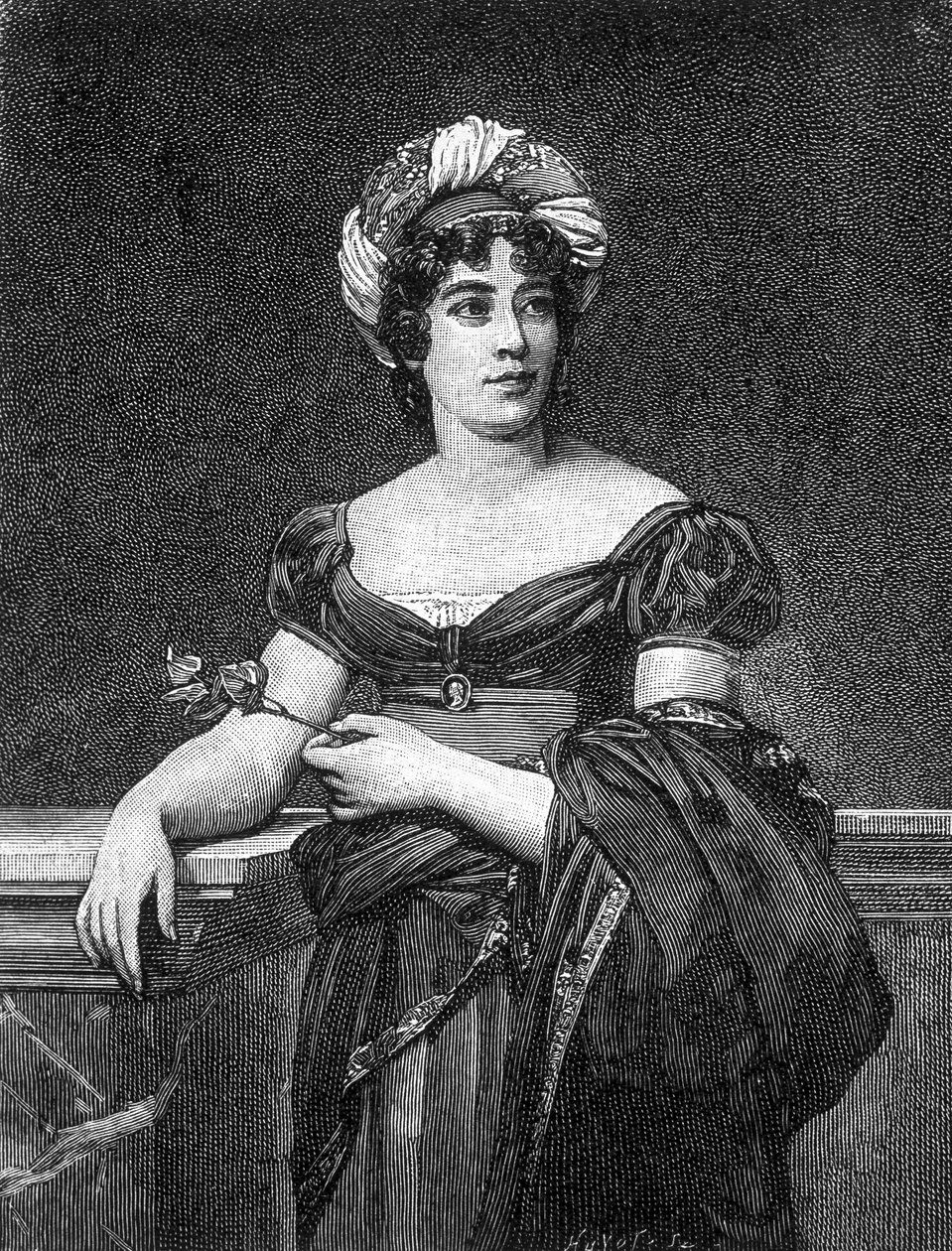 Retrato de Germaine Necker, Baronesa de Staël-Holstein, conhecida como Madame de Staël (1766 - 1817), escritora francesa. de Unknown artist