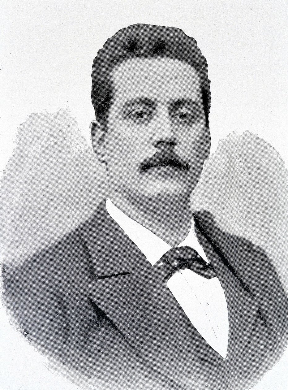 Retrato de Giacomo Puccini, compositor italiano (1858-1924), gravura do século XIX. de Unknown artist