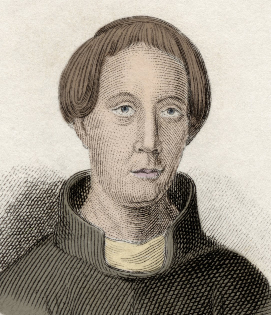 Retrato de Giraud de Barri, ou Giraud o Cambriano (ca. 1145-ca. 1223), um eclesiástico e historiador galês. Também chamado Gerallt Gymro, Gerald do País de Gales e Gerald Barry. Gravura do século XIX. de Unknown artist
