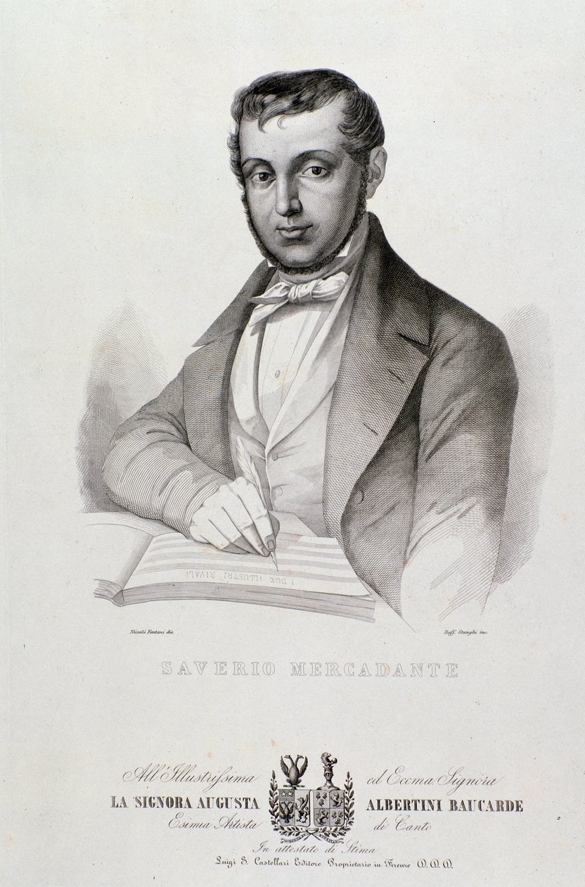Retrato de Giuseppe Saverio Mercadante (1795-1870), compositor italiano Litógrafo. Século XIX. Bolonha, musico civico de Unknown artist