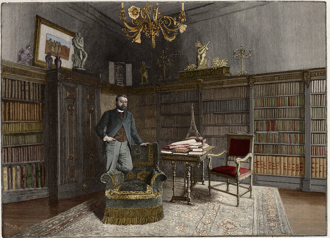 Retrato de Gustave Eiffel (1832-1923), engenheiro francês em 1892, em seu escritório. de Unknown artist
