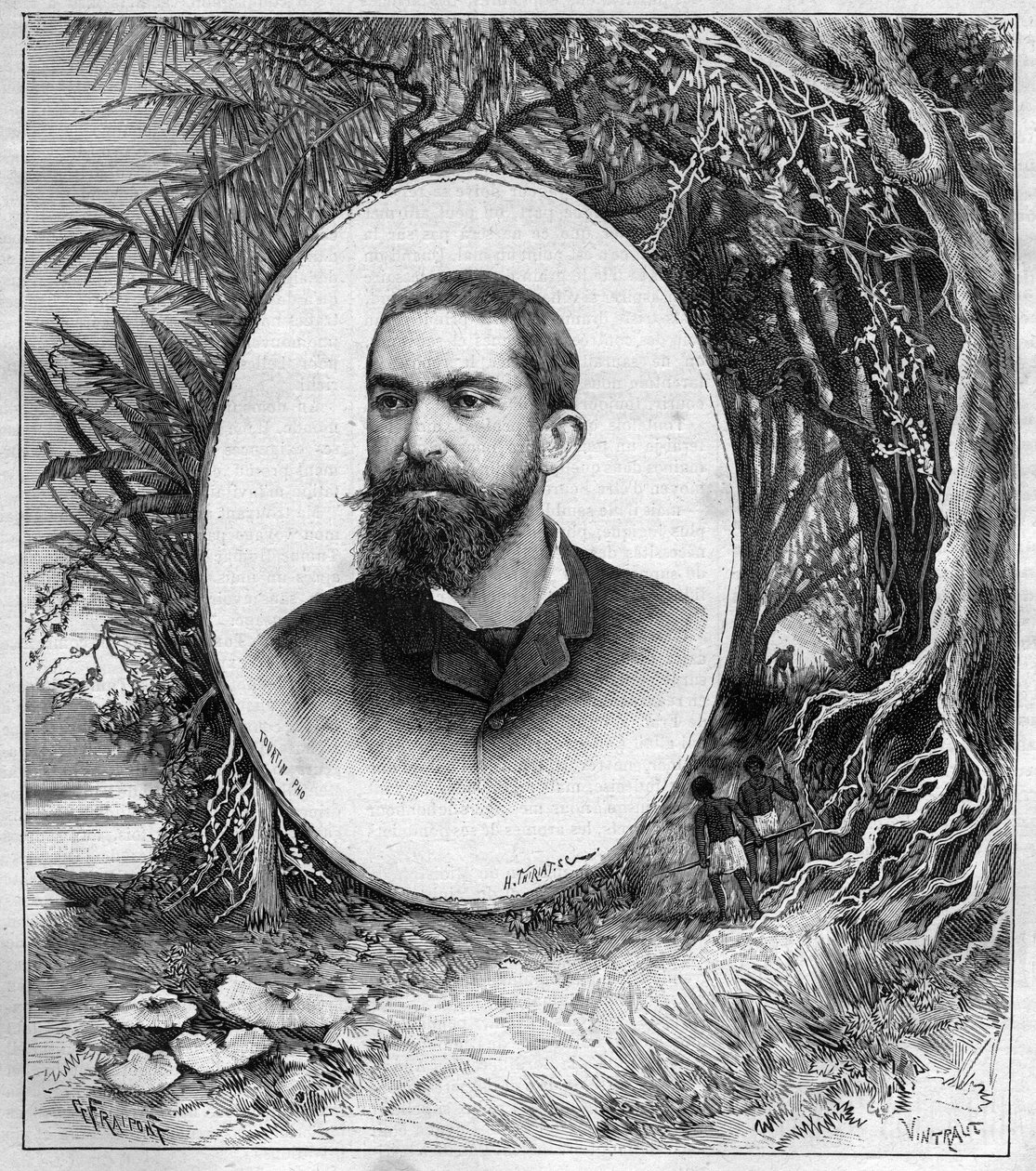 Retrato de Henri Coudreau (1859-1899), professor de geografia e explorador da Amazônia (Brasil) - gravura no journal des voyages 1889 de Unknown artist