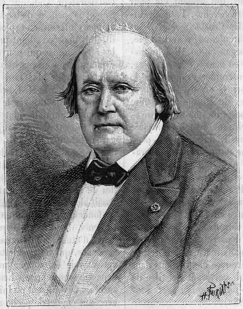 Retrato de Henri Milne Edwards (Milne-Edwards) (1800-1885), naturalista francês. (A partir de uma fotografia). Gravura em "La Nature: Revue des sciences et de leurs applications aux arts et a l