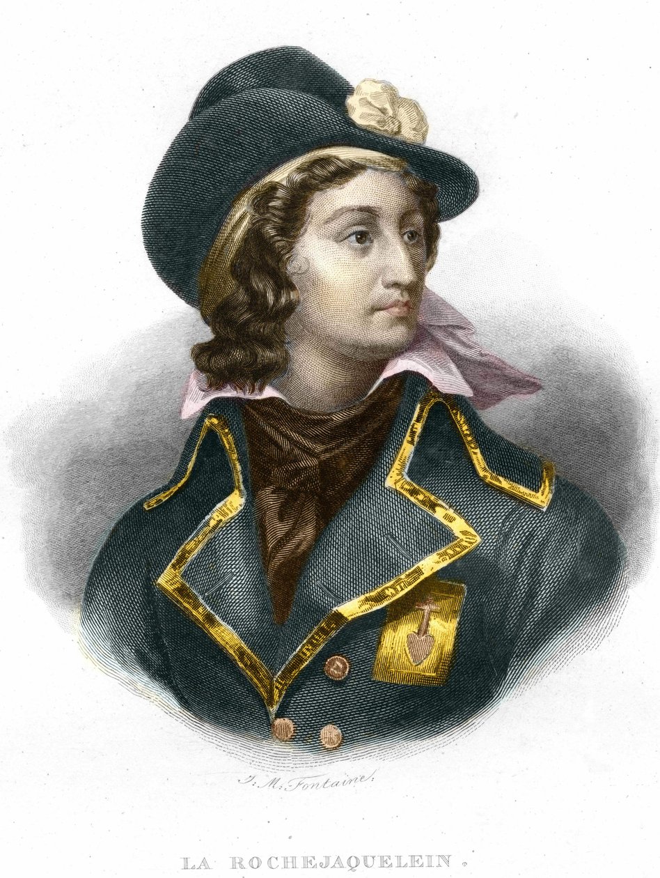 Retrato de Henri du Vergier, Conde de La Rochejaquelein (ou Verger de La Rochejacquelein) (1772-1794), gravura do General Vendeen de 1854 de Unknown artist