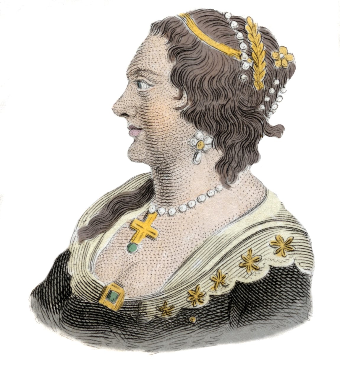Retrato de Henriette Marie de França (1609- 1669), Rainha Consorte de Inglaterra. Gravura do século XIX de Unknown artist