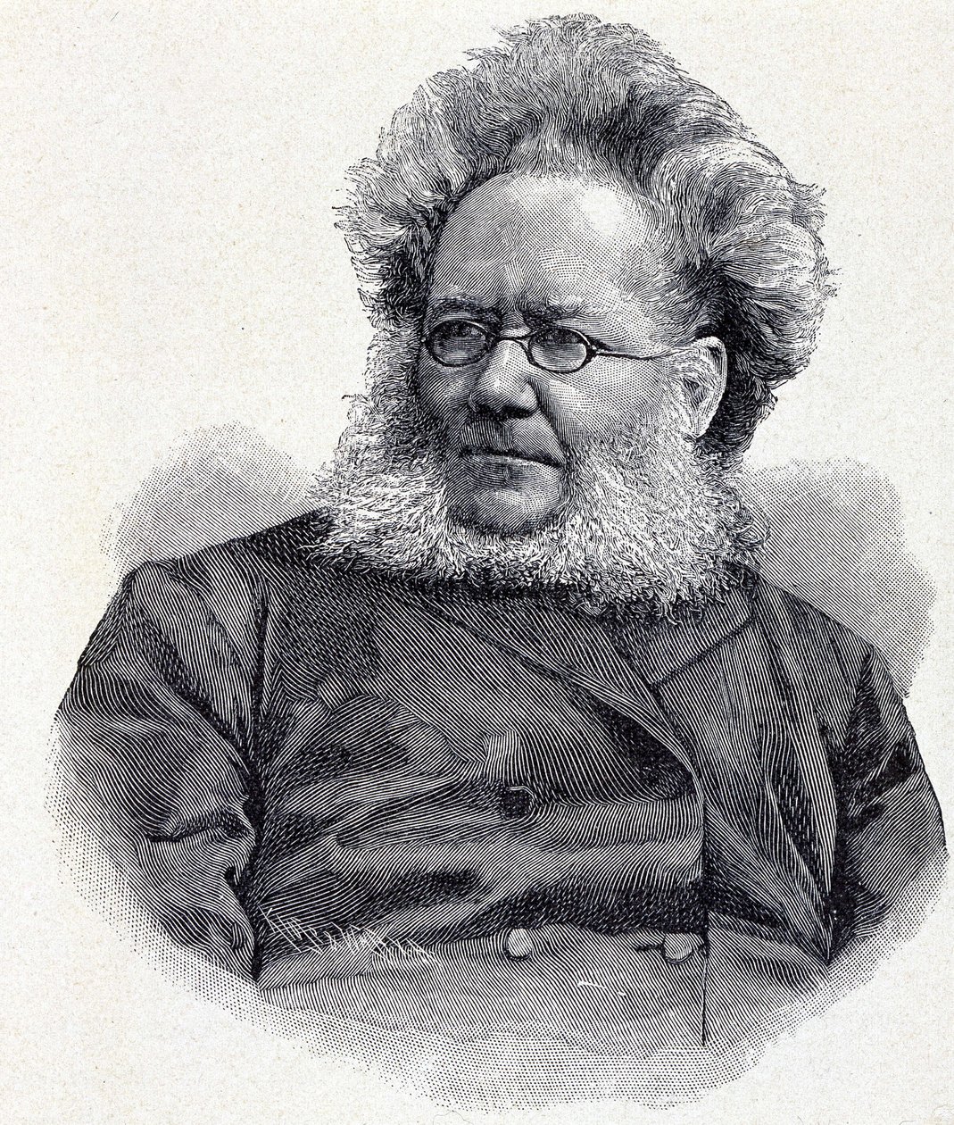 Retrato de Henrik (Henri) Johan Ibsen (1828-1906), poeta e dramaturgo norueguês, gravura do século XIX de Unknown artist