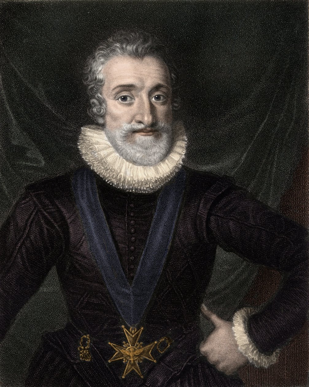 Retrato de Henrique IV (1553-1610) Rei de França, com o colar da insígnia da Ordem do Espírito Santo (Ordem do Espírito Santo) - Henrique IV (Henrique de Navarra ou Bourbon) (1553-1610), com a insígnia da Ordem do Espírito Santo - gravura de Unknown artist