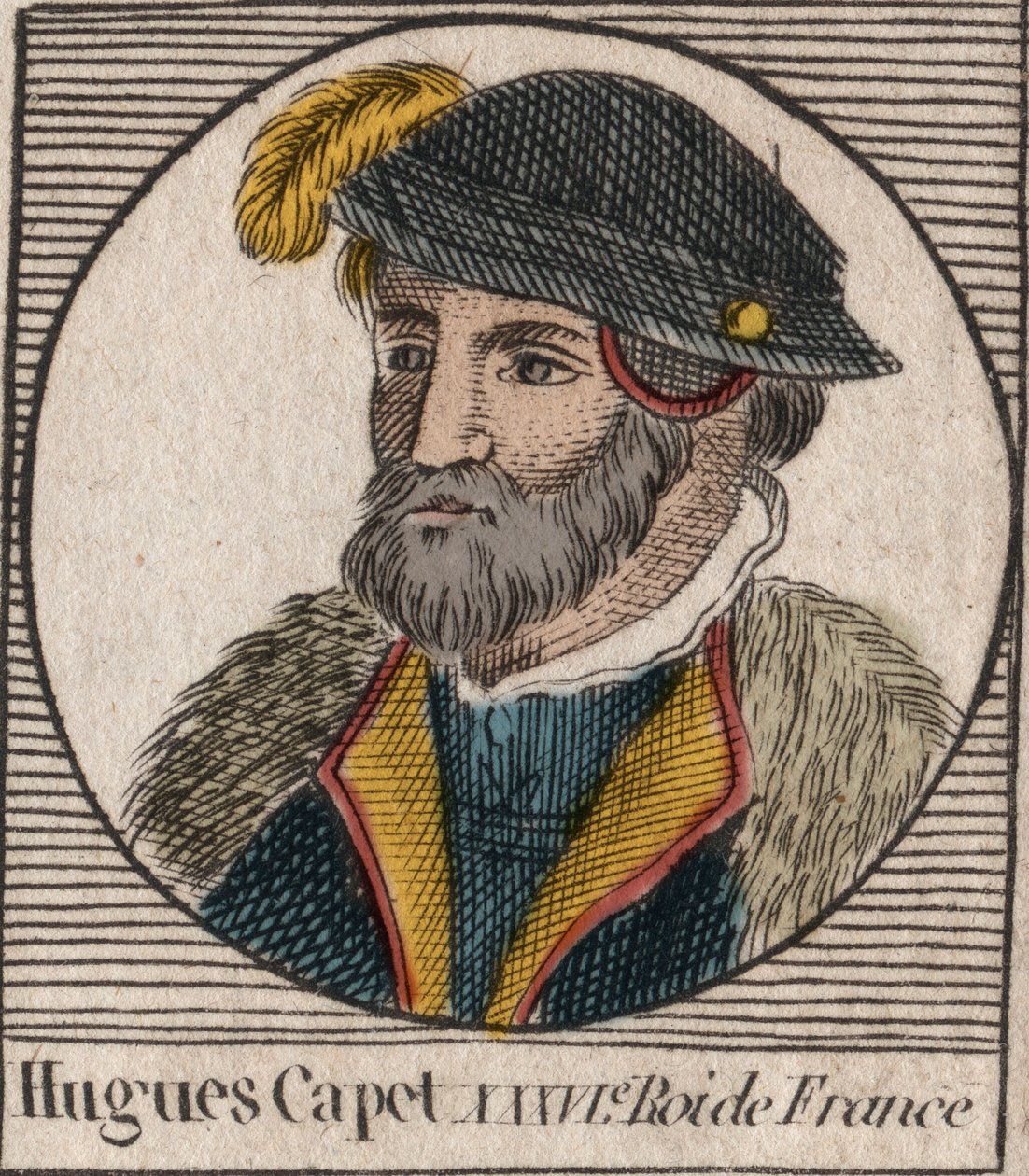 Retrato de Hugues I Capet (ca. 941 - 996), Duque de França e depois Rei de França - Retrato de Hugues I Capet (c941-996), Rei de França - gravura de "Instruction sur l