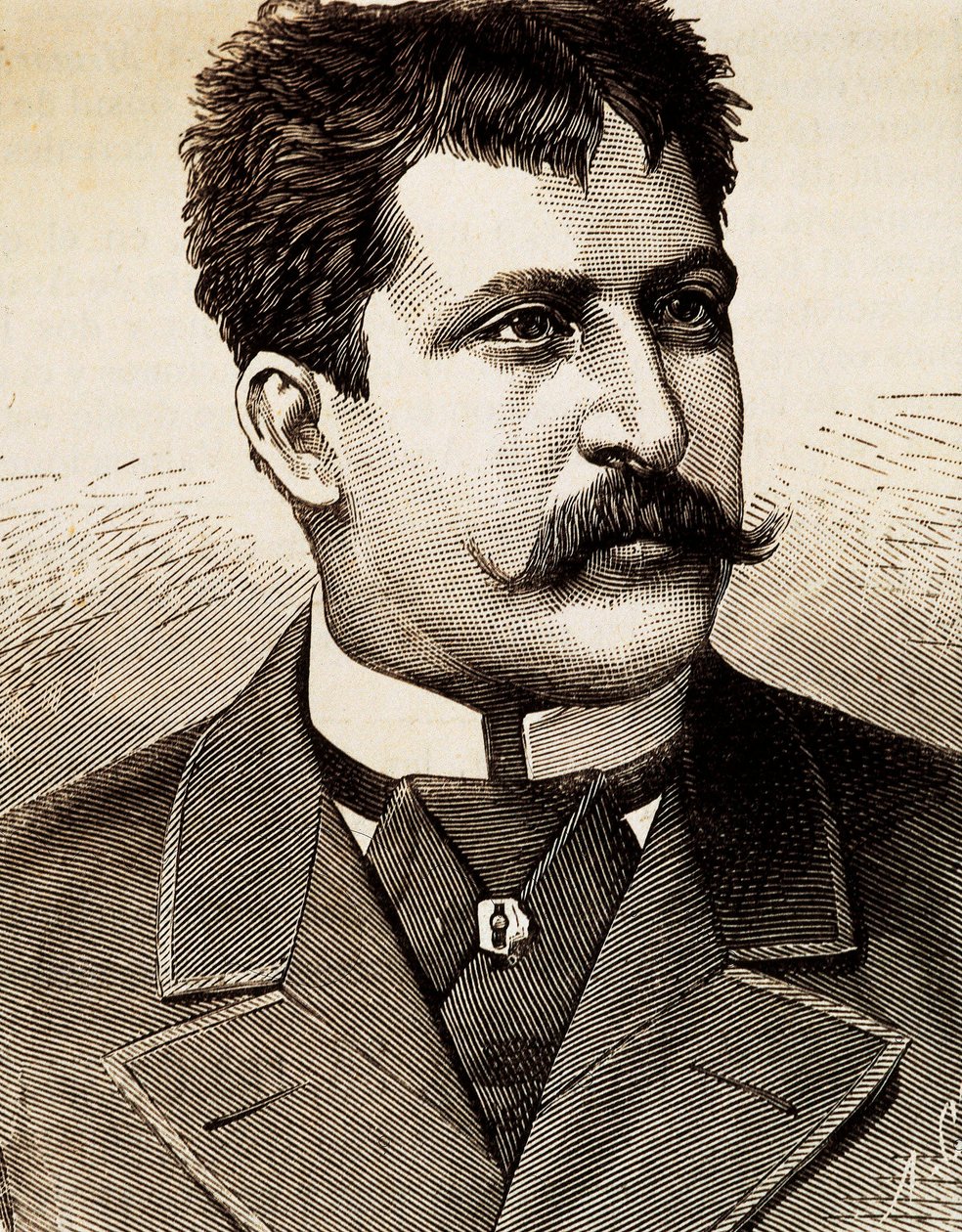 Retrato da cantora lírica italiana Mattia Battistini (1857-1928). Gravura do século XIX. de Unknown artist