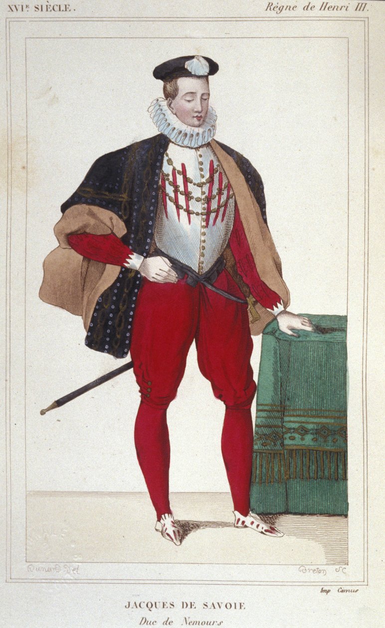 Retrato de Jacques de Savoie Nemours (1531-1585), Conde de Geneve e Duque de Nemours de 1533 a 1585. Gravura a partir de 1830. de Unknown artist