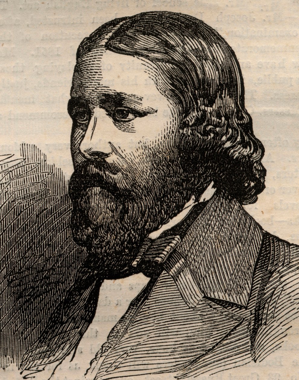Retrato de James Russell Lowell (1819-1891), poeta americano. Gravura em "The illustrated London News" de 20 de Março de 1858. de Unknown artist