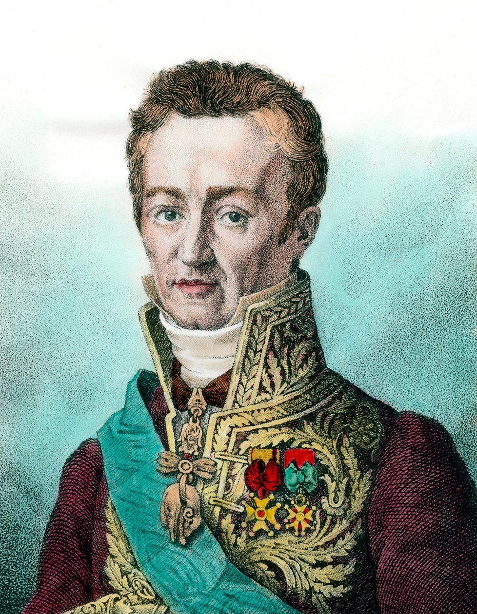 Retrato de Jean Baptiste (Jean-Baptiste), Comte de Villele (1773-1854) Coleção privada do político francês Gravura do século XIX de Unknown artist