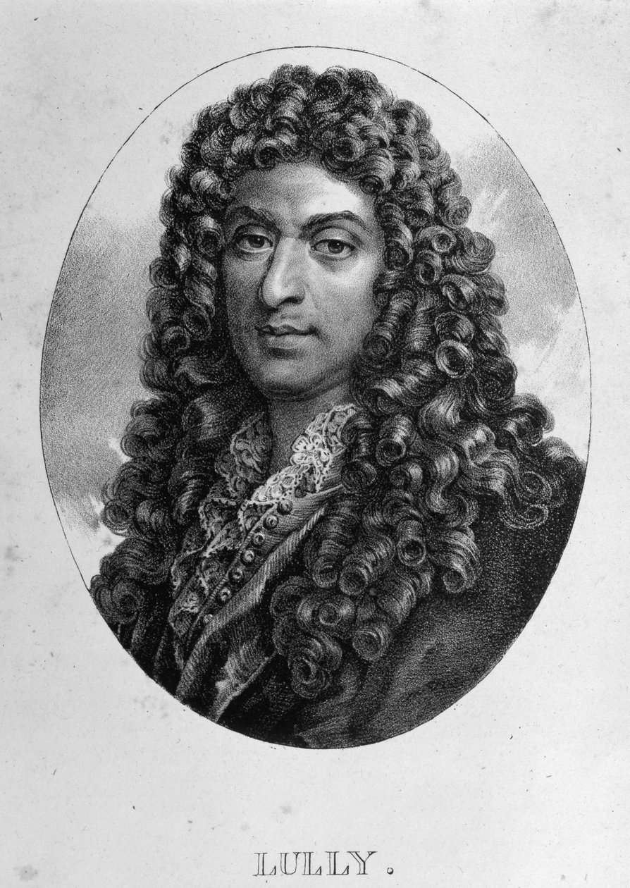 Retrato de Jean Baptiste Lully (Giovanni Battista Lulli) (1632-1687), compositor francês de origem italiana. Gravura do século XIX. de Unknown artist