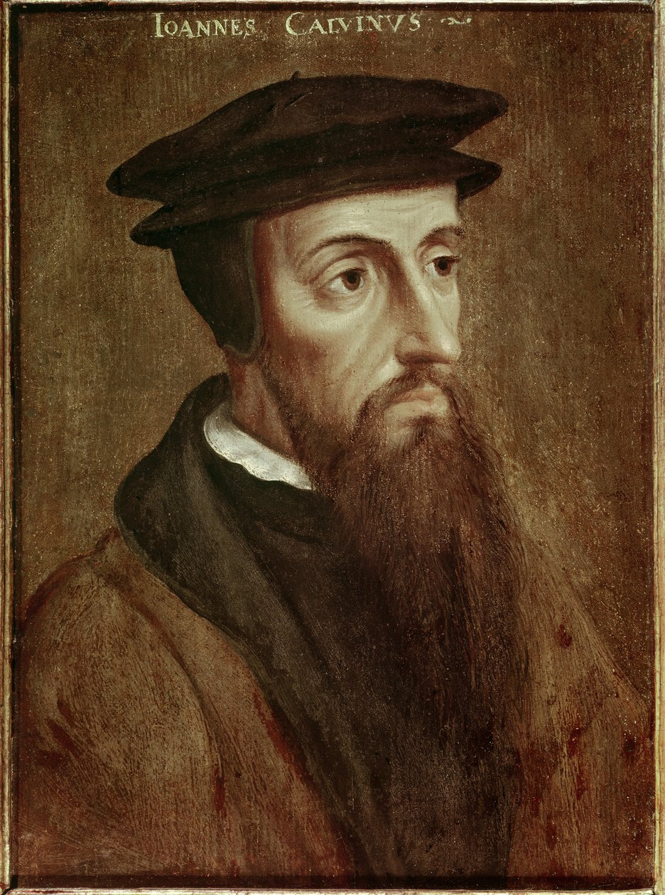 Retrato de Jean Calvin (Jean Cauvin) reformador e escritor francês (1509-1564) Pintura anônima. 1550. Roterdão. Musee Boymans Van Beuningen - Retrato de John Calvin (Jean Cauvin), escritor, teólogo e pastor francês durante a Reforma Protestante (1 de Unknown artist