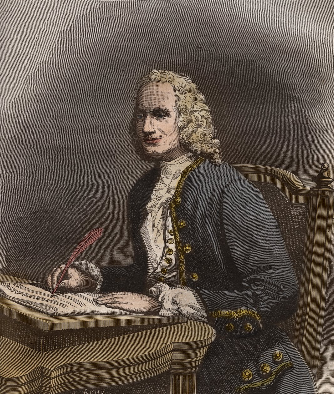 Retrato de Jean Philippe Rameau (1683-1764) - Retrato de Jean-Philippe Rameau (1683-1764), compositor francês - gravura no ilustre jornal semanal "La musique populaire" - 1882 de Unknown artist
