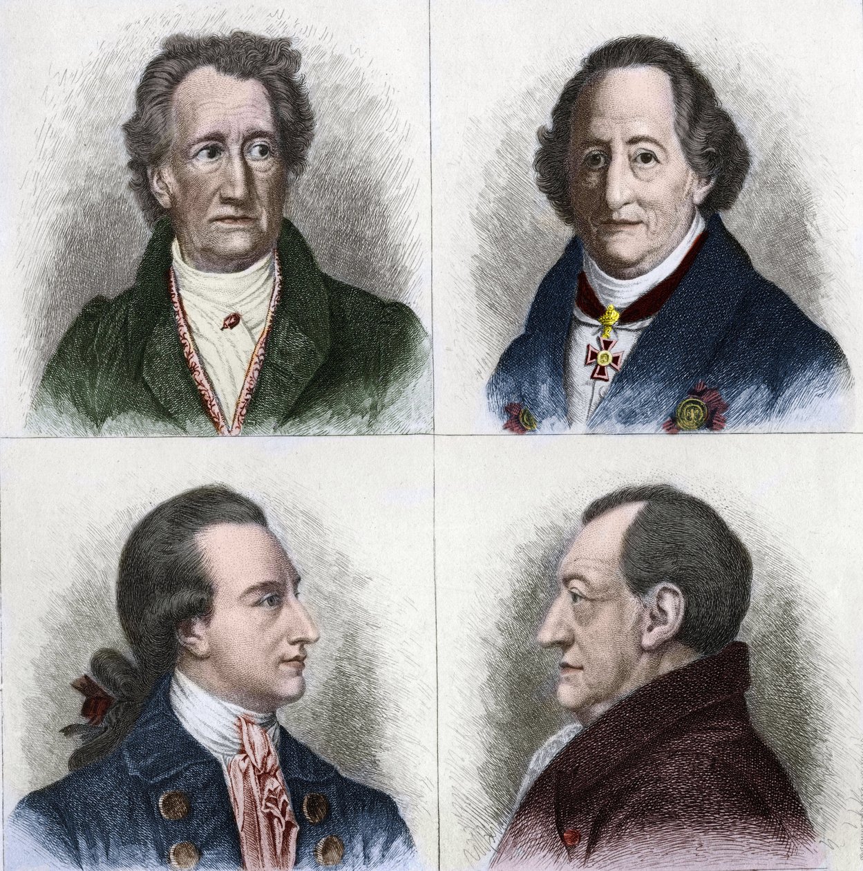 Retrato de Johan Wolfgang Goethe (1749 - 1832), escritor alemão, tem idades diferentes em sua vida. Gravura do século XIX. de Unknown artist