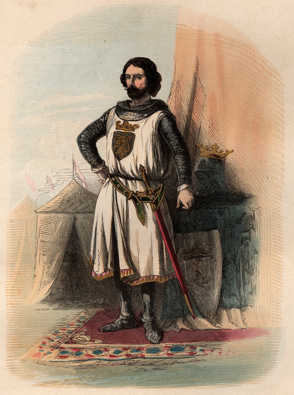 Retrato de João (Johann) I de Brabant, conhecido como o Vitorioso (1253-1294), foi Duque de Brabant de 1267-1294 e Duque de Limburg de 1288-1294. Gravura de 1868 em "Histoire de Belgique desde os tempos primitivos até o fim do regimento de Leopoldo I" por de Unknown artist