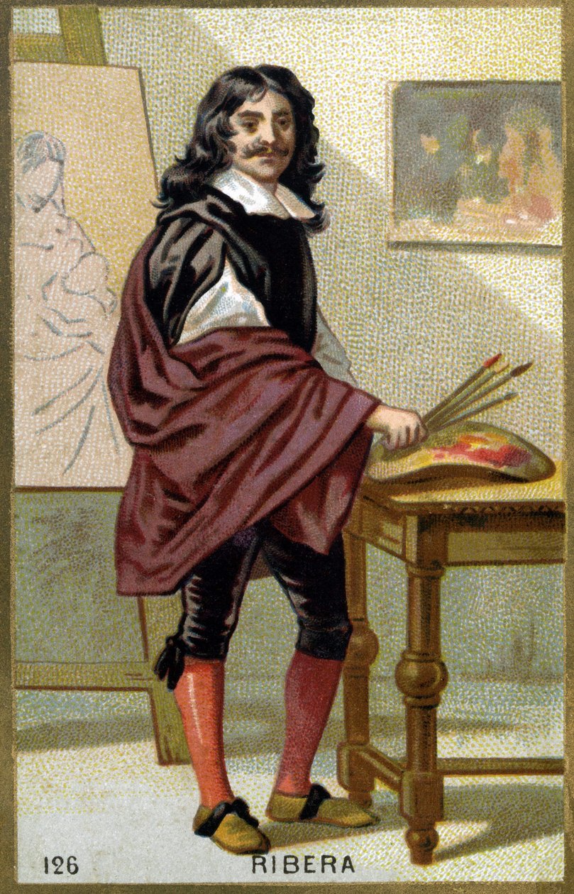 Retrato de Jose de Ribera dit il Spagnoletto "o espanhol" (1591-1652), pintor e gravador espanhol - Cromolitografia do século XIX de Unknown artist