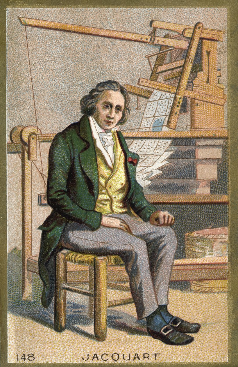 Retrato de Joseph Marie Jacquard (1752-1834), mecânico francês em frente ao seu tear automático. de Unknown artist