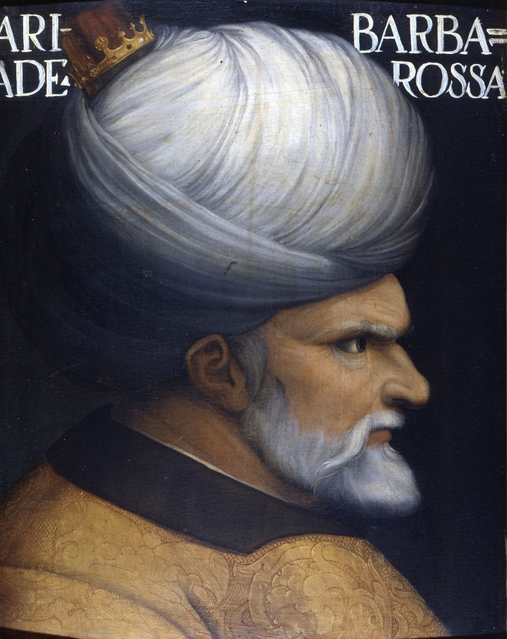 Retrato de Khayr Al-Din Barberousse (1476 -1546), fundador com seu irmão da Regência de Argel, foi o vassalo do sultão otomano e aliado da França contra a pintura do século XVI de Charles V. Museu Uffizi, Florença. de Unknown artist