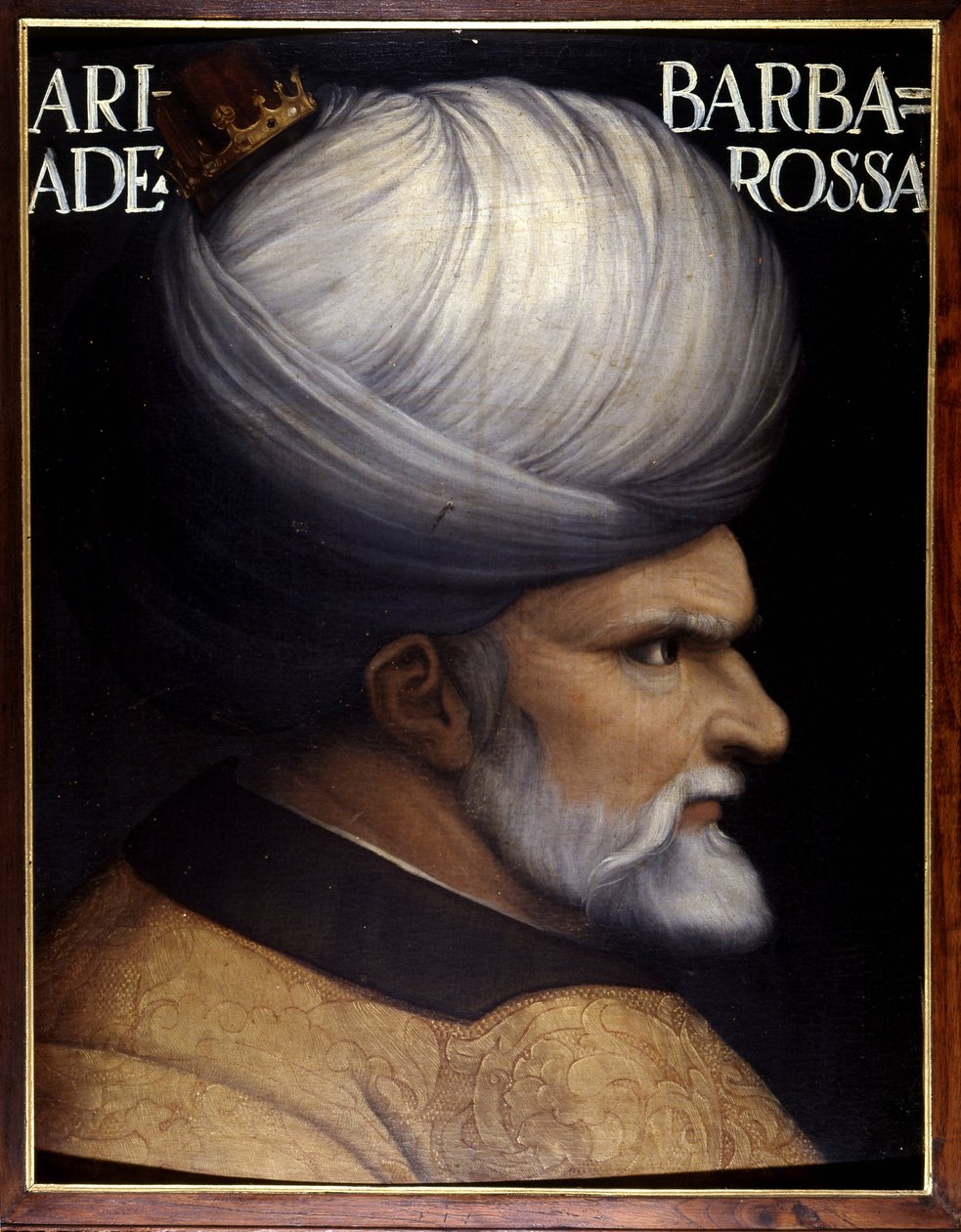 Retrato de Khayr Al-Din Barberousse (1476 -1546), fundador com seu irmão da Regência de Argel, foi o vassalo do sultão otomano e aliado da França contra a pintura do século XVI de Charles V. Museu Uffizi, Florença. de Unknown artist