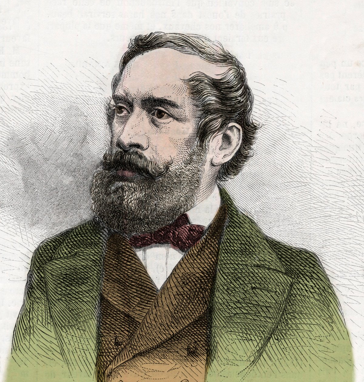 Retrato de Lajos Kossuth (1802-1894), político húngaro - Gravura de "The Illustrous World" (O Mundo Ilustrado) de Unknown artist