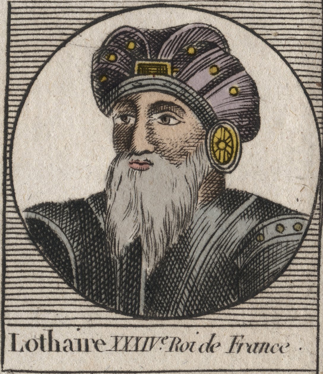 Retrato de Lothaire (941-986), Rei dos Francos - Lothair (941-986) Rei da França - gravura de "Instruction sur l