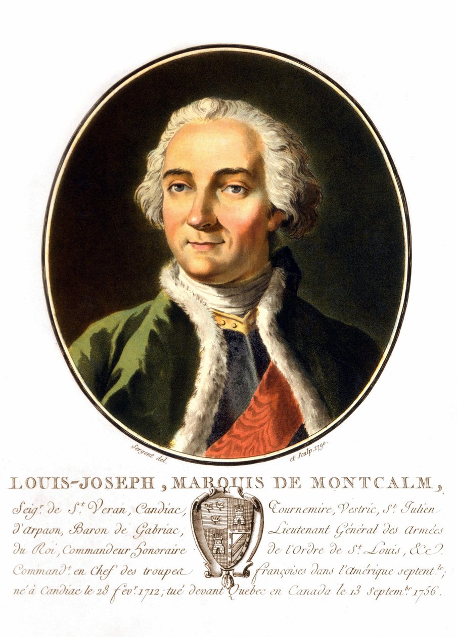Retrato de Louis-Joseph, Marquês de Montcalm de Saint-Véran (1712-1759). General francês, morreu ao tentar defender o Québec contra os ingleses. Gravura do século XIX. de Unknown artist