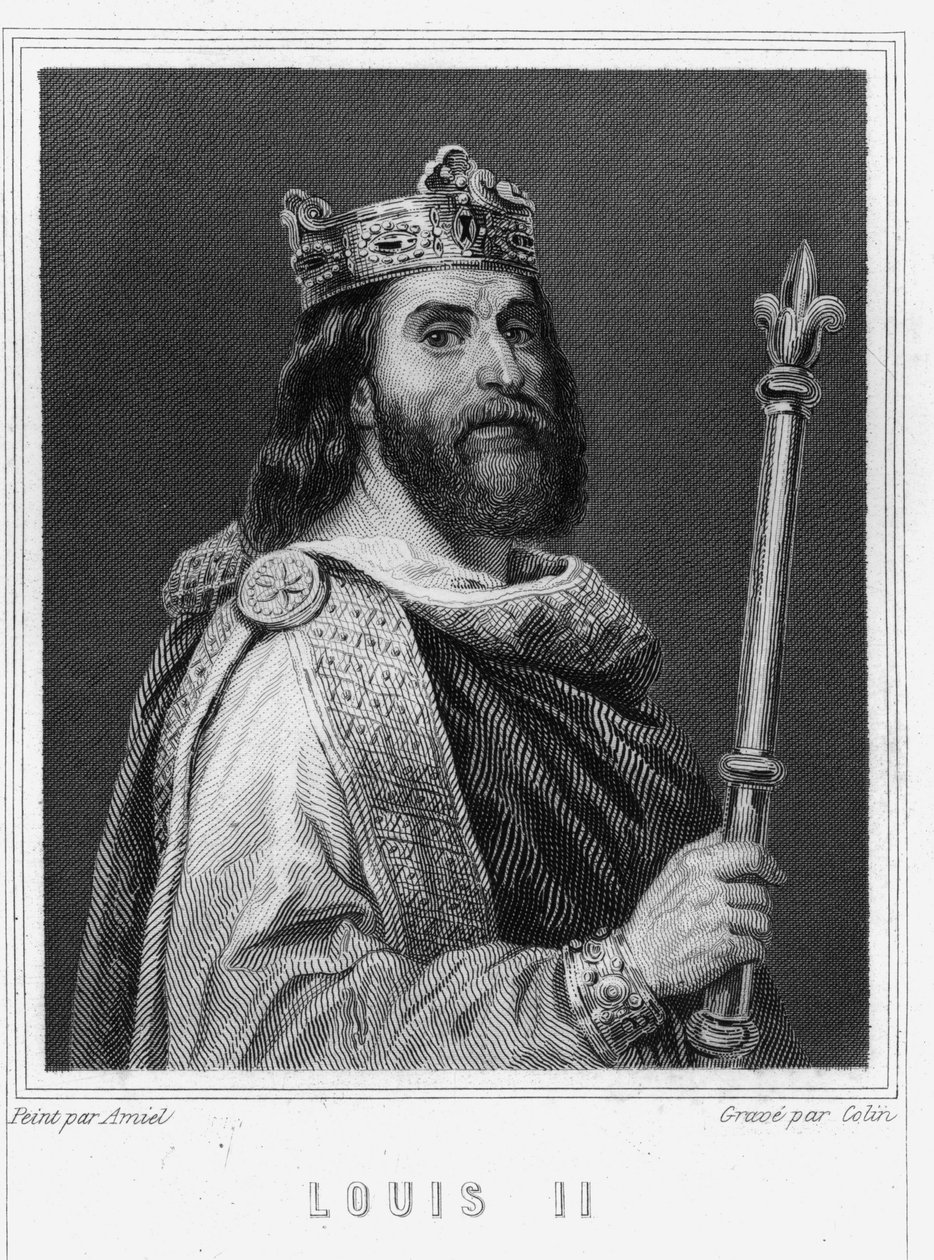 Retrato de Luís II o Begue ou o Fainéant (846 - 879), Rei de França - em "Histoire des Français" de Lavallée, gravura, sd. de Unknown artist