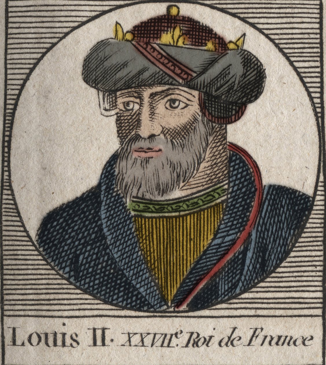Retrato de Luís II o Begue ou o Faineant (846 - 879), Rei dos Francos - Luís II O Gago 848 a 879 - gravura de "Instruction sur l