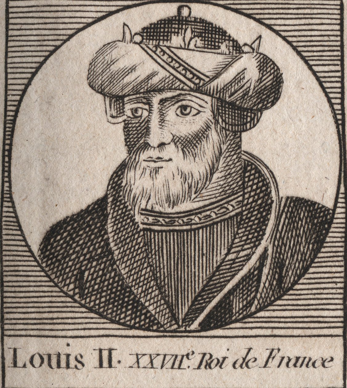 Retrato de Luís II o Begue ou o Faineant (846 - 879), Rei dos Francos - Luís II O Gago 848 a 879 - gravura de "Instruction sur l