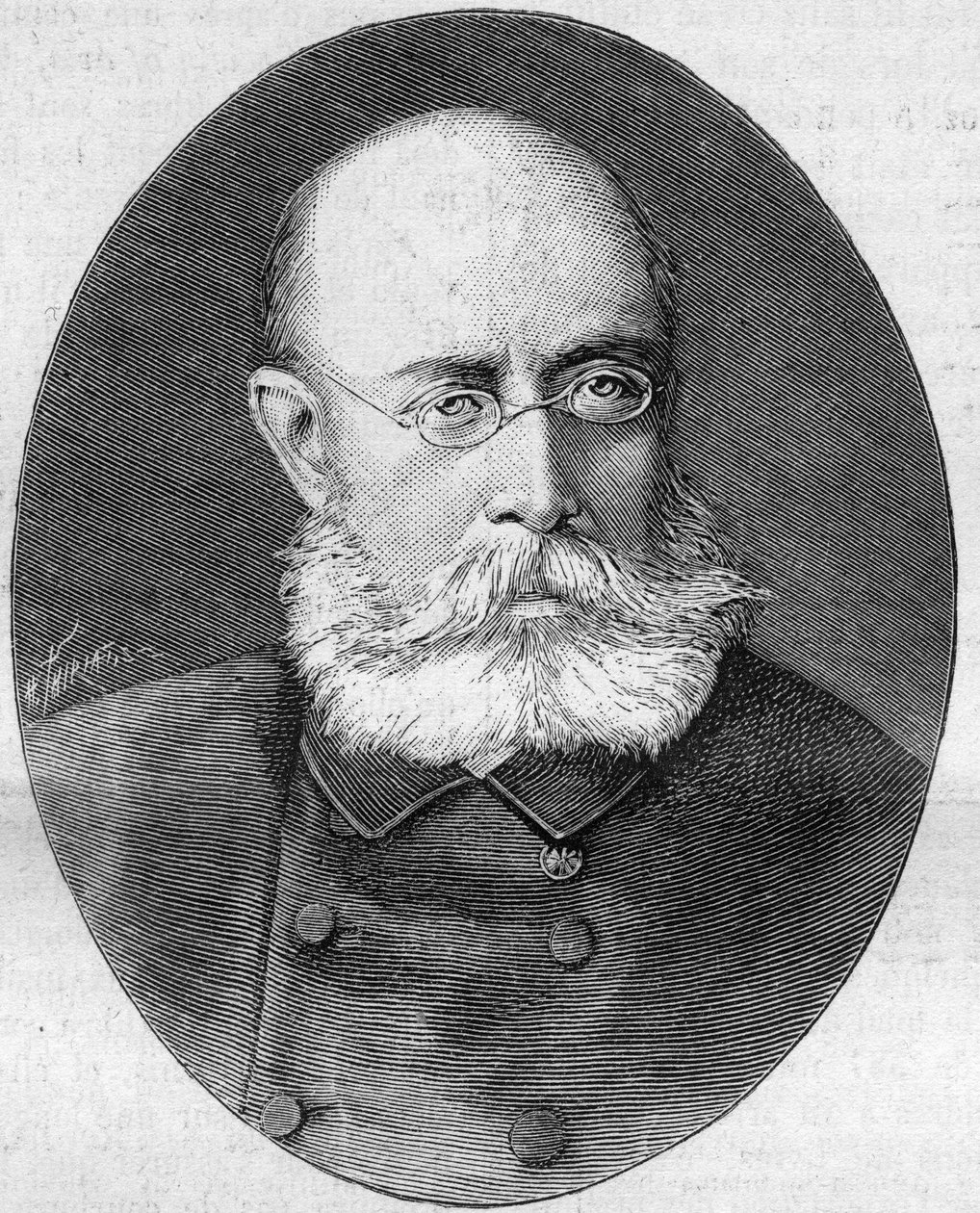 Retrato de Louis Leon Cesar Faidherbe (General Faidherbe) (1818-1889), soldado e político francês. Gravura em "La Nature. Revue des sciences et de ses applications aux arts et a l