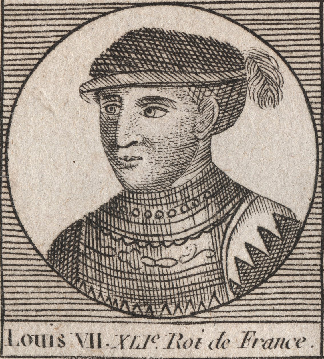 Retrato de Luís VII dit le Jeune (1120-1180), Rei dos Francos de 1137 a 1180 - Luís VII (chamado o Jovem ou o Jovem), Rei dos Francos - gravura de "Instruction sur l