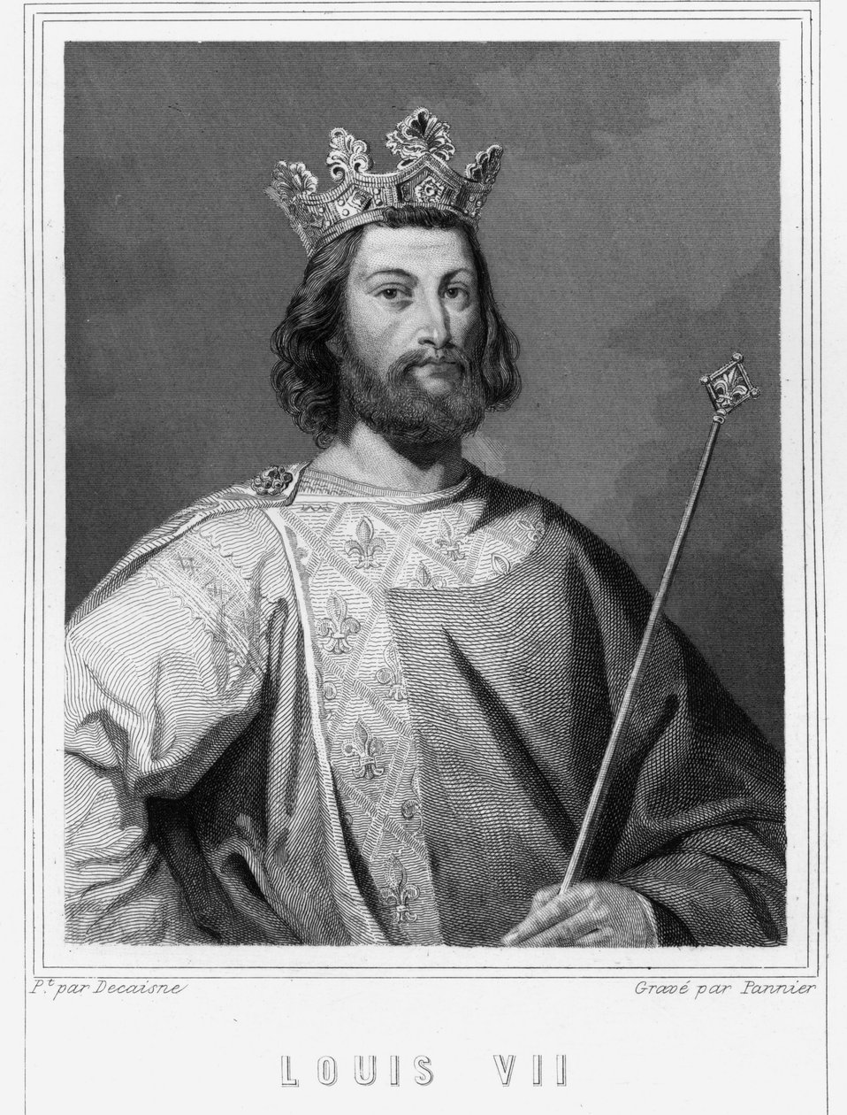 Retrato de Luís VII o Jovem (1120 - 1180), Rei de França - em "Histoire des Français" de Lavallée, gravura, sd. de Unknown artist