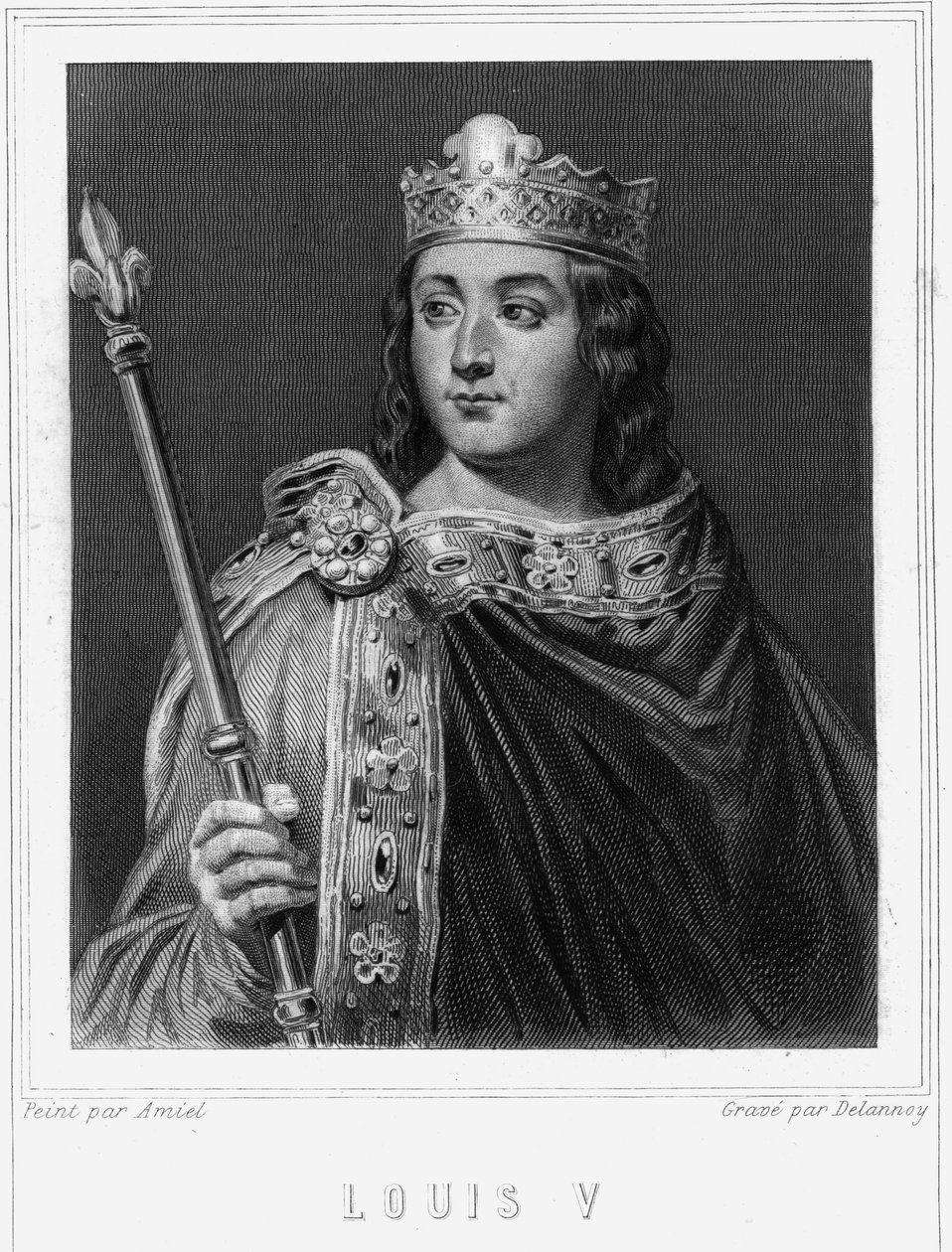 Retrato de Louis V le Fainéant (967 - 987), Rei de França - em "Histoire des Français" de Lavallée, gravura, sd. de Unknown artist