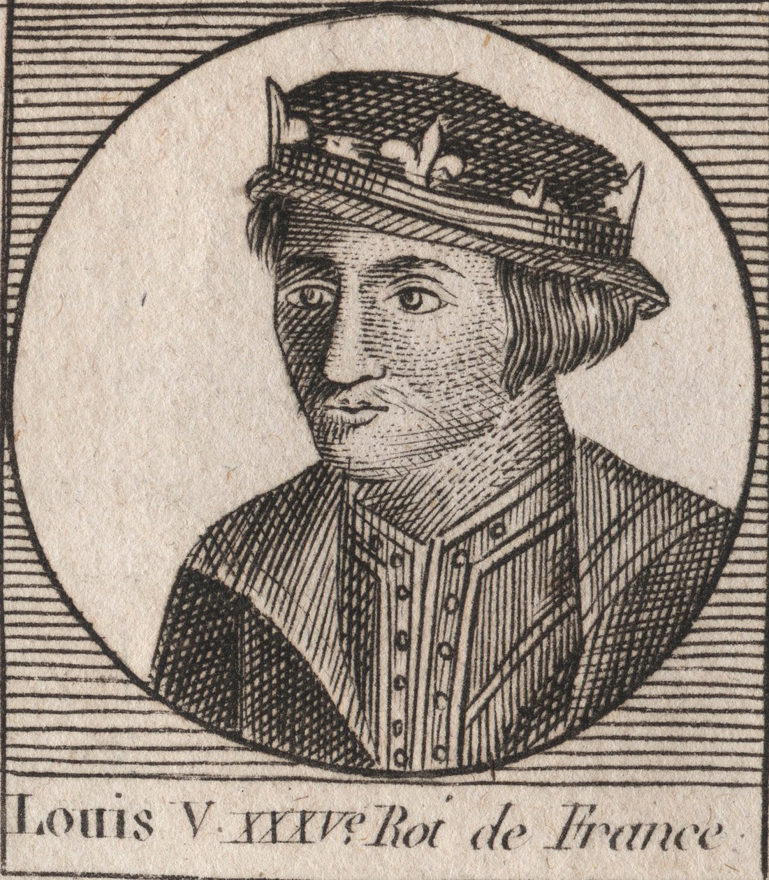 Retrato de Luís V le Faineant (967-987), Rei de França - Luís V o Indolente (967-987) - gravura de "Instruction sur l