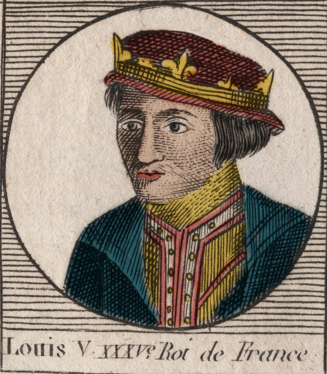 Retrato de Luís V le Faineant (967-987), Rei de França - Luís V o Indolente (967-987) - gravura de "Instruction sur l