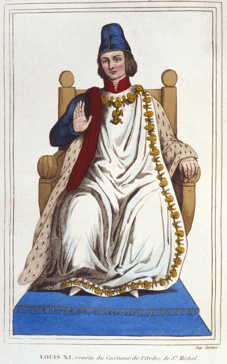 Retrato de Luís XI em traje da Ordem de São Michel (1423 - 1483). gravura a partir de 1830 de Unknown artist