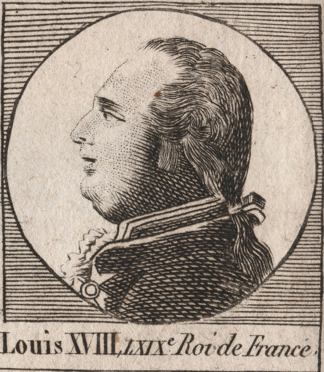 Retrato de Luís XVIII (1755-1824), apelidado de Desejo, Rei da França e Navarra de 1814 a 1815 e de 1815 a 1824 - Luís XVIII, conhecido como o Desejado, Rei da França - gravura de "Instruction sur l