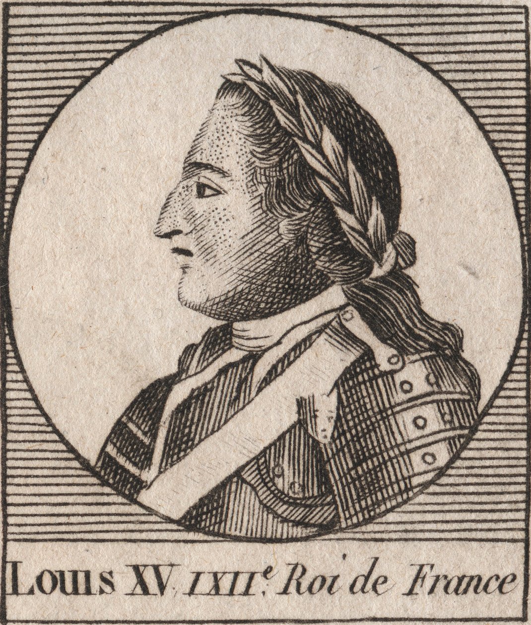 Retrato de Luís XV (1710-1774) dit le Bien Aime, roi de France 1715 à 1774 - Luís XV, conhecido como Luís, o Bem-Amado, rei da França - gravura de "Instruction sur l