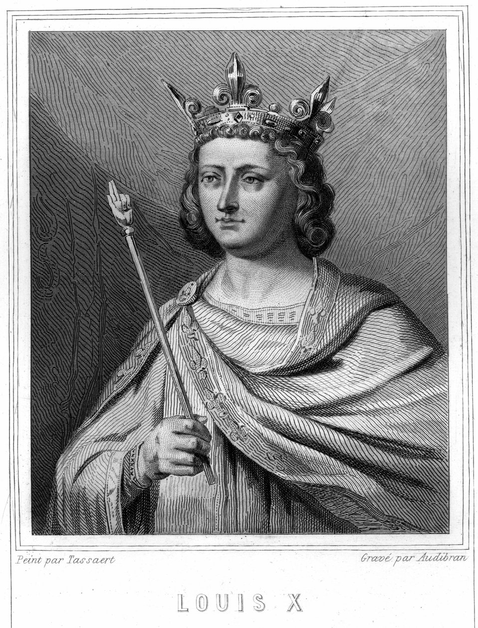 Retrato de Louis X le Hutin (1289 - 1316), Rei de França - em "Histoire des Français" de Lavallée, gravura, sd. de Unknown artist